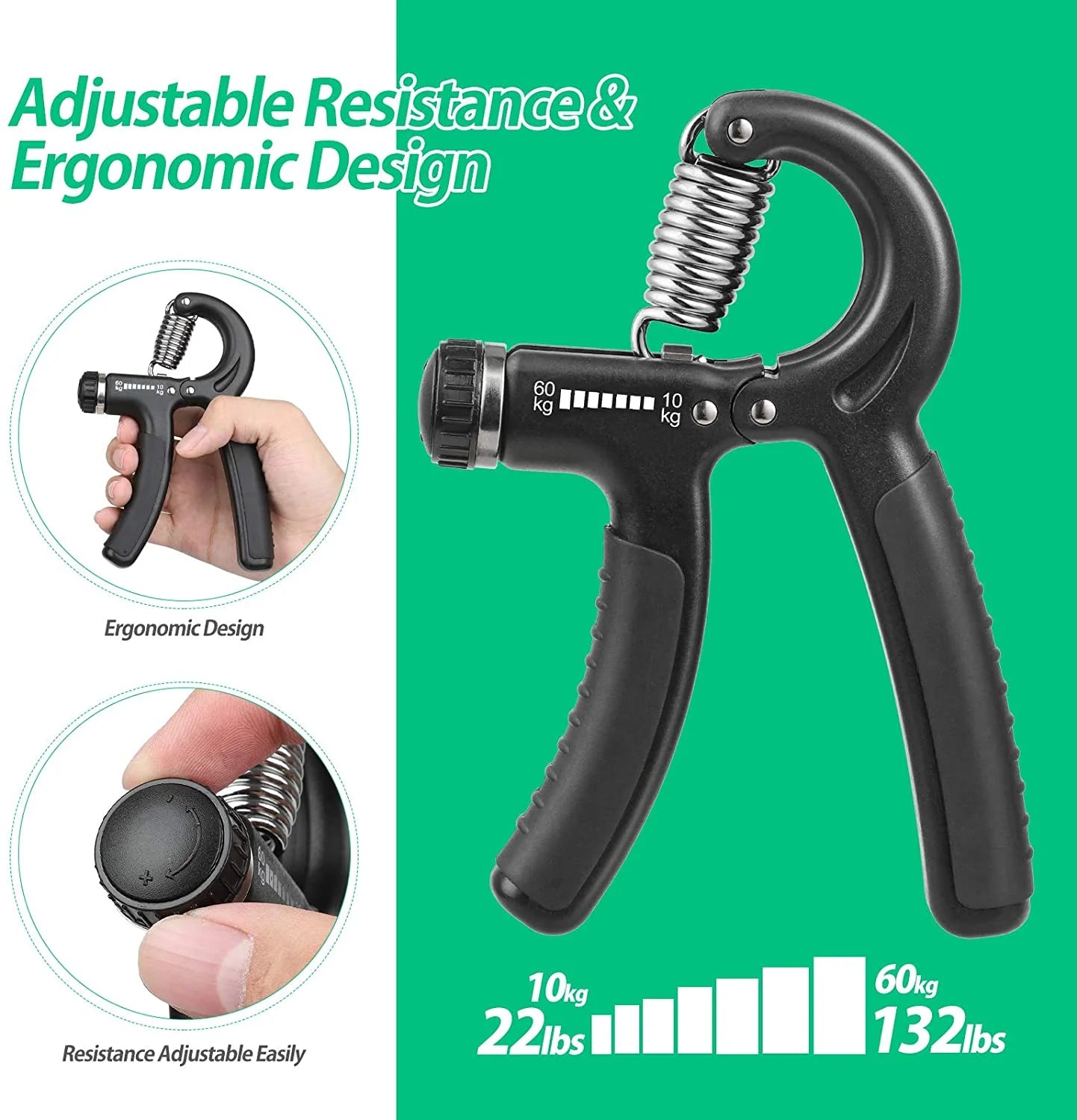  Non-Slip Grip Strength Trainer with Adjustable Resistance from 22 to 132 lbs